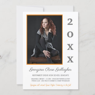 Graduation Modern Photo Simple Grad Year Orange Announcement