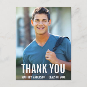Graduation Modern Photo Thank You Postcard BWB