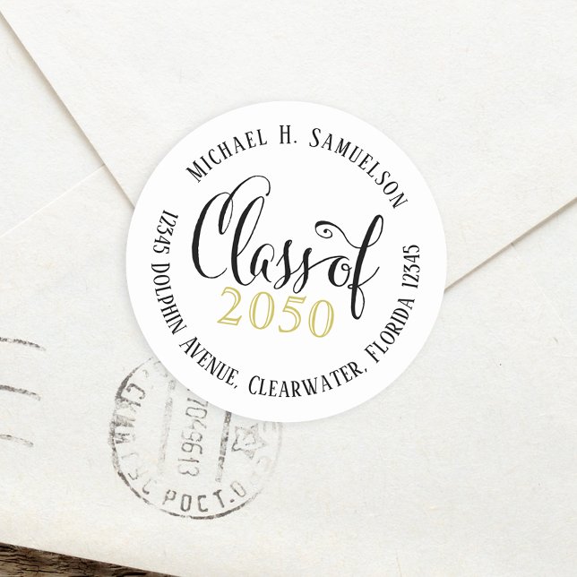Graduation Modern Script Classic Gold Black Classic Round Sticker (Creator Uploaded)