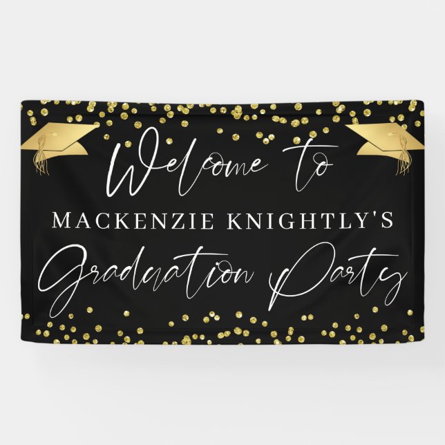 Graduation Modern Script Gold Confetti Welcome  Banner (Horizontal)