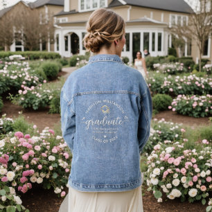 Graduation Modern Script Hearts Gold Cap Your Name Denim Jacket