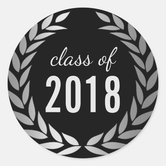 Graduation Modern Silver Class of 2018 Classic Round Sticker (Front)