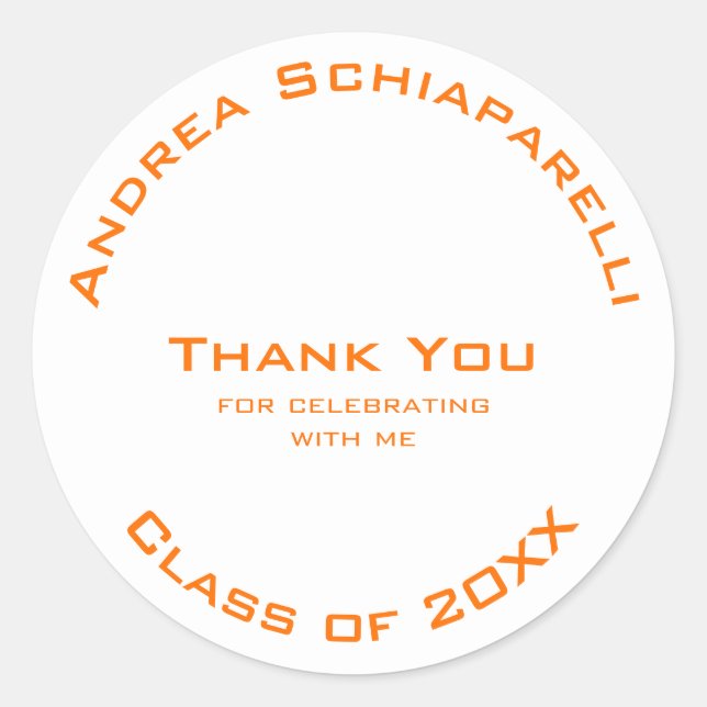 Graduation Modern Simple Orange Custom Thank You Classic Round Sticker (Front)