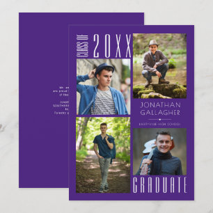 Graduation Modern Sleek Four Photos Purple Announcement