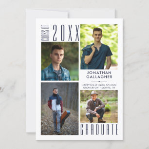 Graduation Modern Sleek Navy Photo Collage Announcement
