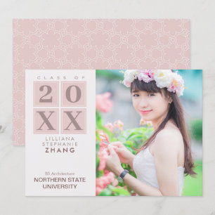 Graduation   Modern Squares Pink Blush Photo Invitation