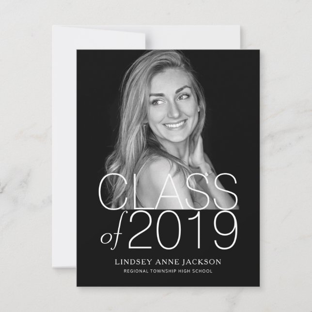 Graduation Modern Stacked Text Dark Photo Invite (Front)