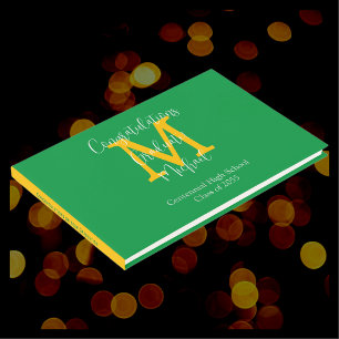 Graduation Monogram Green Gold and White Sign-In Guest Book