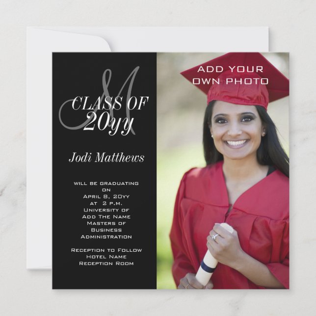 Graduation Monogram Photo Invitation (Front)