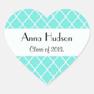 Graduation - Moroccan Trellis, Latticework - Blue Heart Sticker