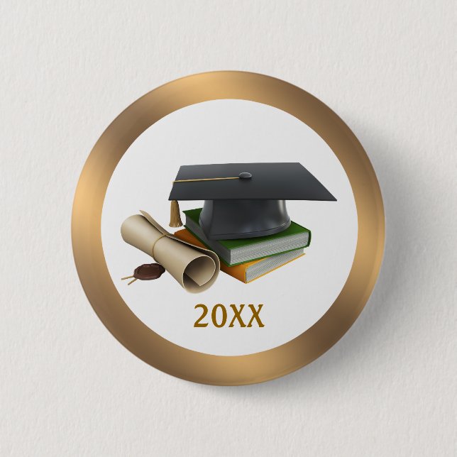 Graduation Mortar and diploma  Button (Front)