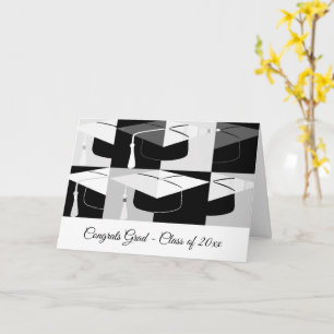 Graduation Mortar Board Black White Folded Card