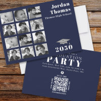 Graduation Multi Photo Collage Navy Blue QR Code