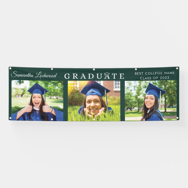 Graduation Multi Photo Elegant 2025 Green Party Banner (Horizontal)