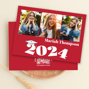 Graduation Multi Photo Red Class Of 2023 QR Code Invitation