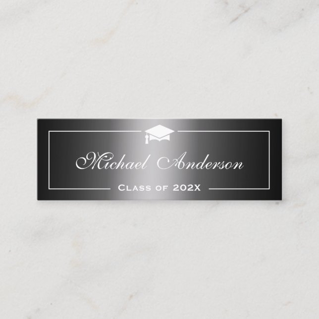 Graduation Name Card - Classic Black Grey Gradient (Front)
