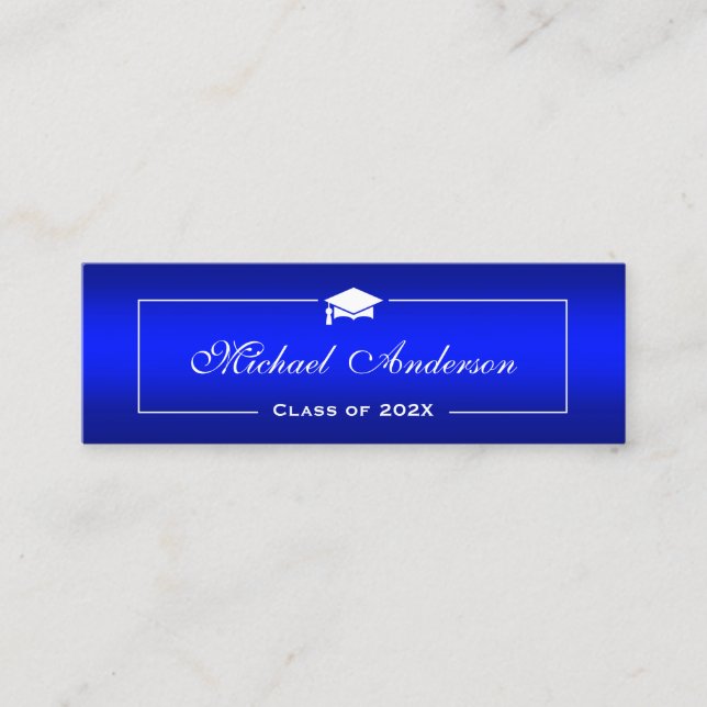 Graduation Name Card - Classy Plain Blue Gradient (Front)