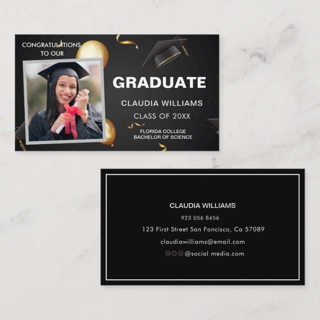 Graduation Name Card - Elegant Modern Insert Card (Front/Back)