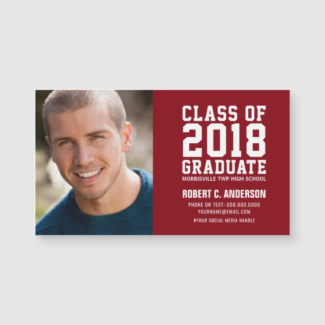 Graduation Name Card Grad Photo - Your Colours (Front)