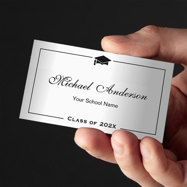 Graduation Name Card Namecard Silver Metallic Look (Creator Uploaded)