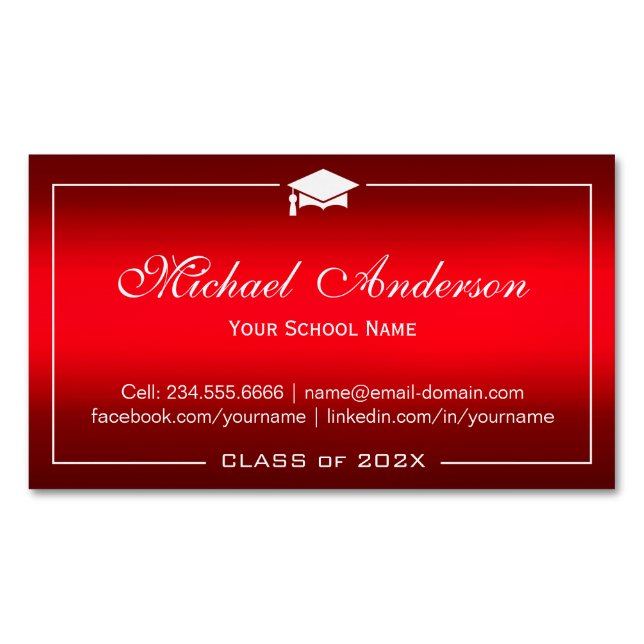 Graduation Name Card - Stylish Plain Red Gradient (Front)