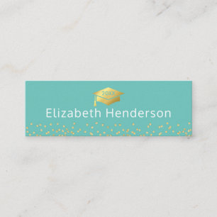 Graduation Name Card Teal Gold Glitter