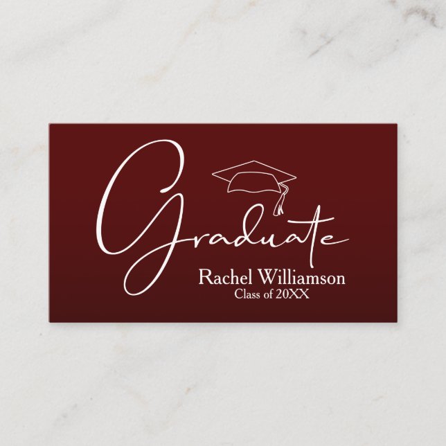 Graduation Name Class Details Dark Maroon Calling Card (Front)