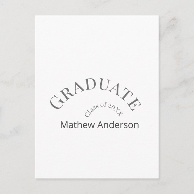 Graduation name class of 20XX gray bold stylish  Postcard (Front)