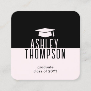 Graduation Name & Contact Info Modern Blush Pink Square Business Card