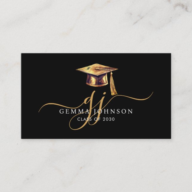 Graduation Name Gold Monogram Black Insert Card (Front)
