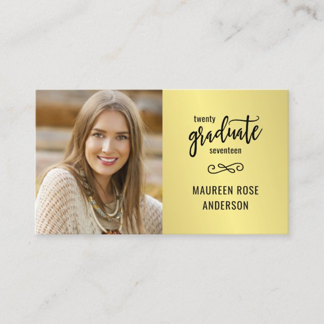 Graduation Name Grad Photo Faux Gold Foil Cards (Front)