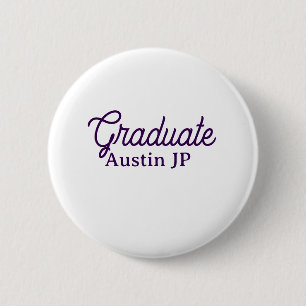 Graduation name purple simple minimal stylish call 6 cm round badge