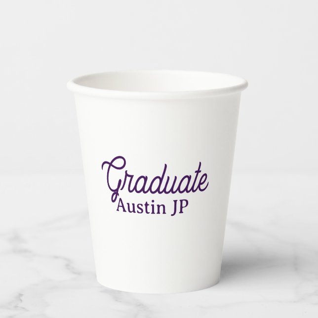 Graduation name purple simple minimal stylish call paper cups (Front)