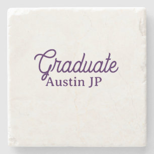 Graduation name purple simple minimal stylish call stone coaster