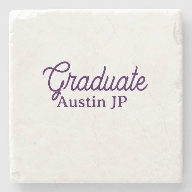 Graduation name purple simple minimal stylish call stone coaster (Front)