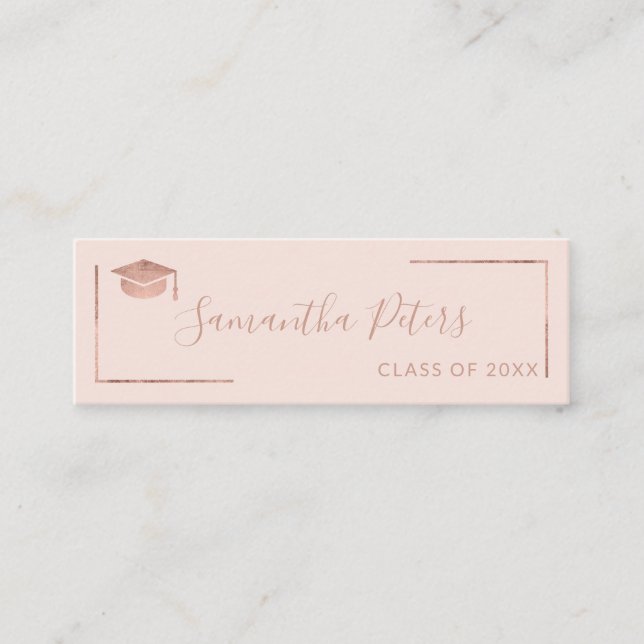 Graduation name rose gold elegant blush pink mini business card (Front)