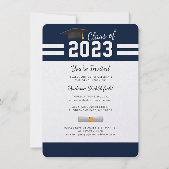 Graduation Navy Blue 2025 Grad Party Invitation (Front)