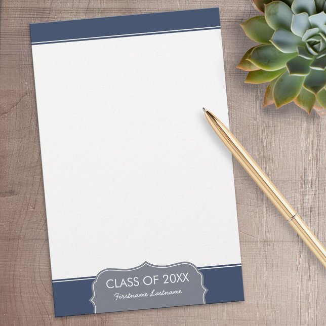 Graduation - Navy Blue Border with Class of Stationery (Personalized Stationery)