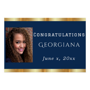 Graduation Navy Blue Gold Satin Photo Poster