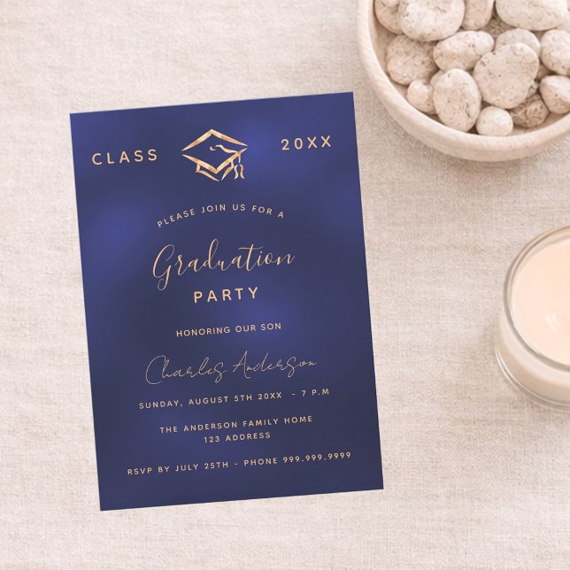 Graduation navy blue gold simple 2025 invitation (Creator Uploaded)