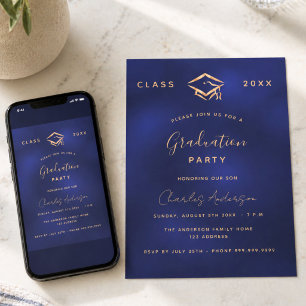 Graduation navy blue gold simple 2025 invitation