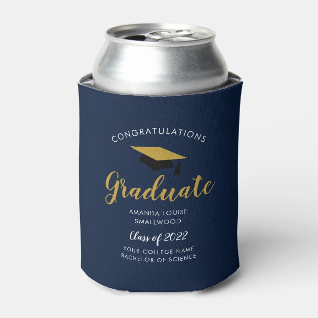 Graduation Navy Blue Grad Party Class of 2022 Can Cooler (Can Front)