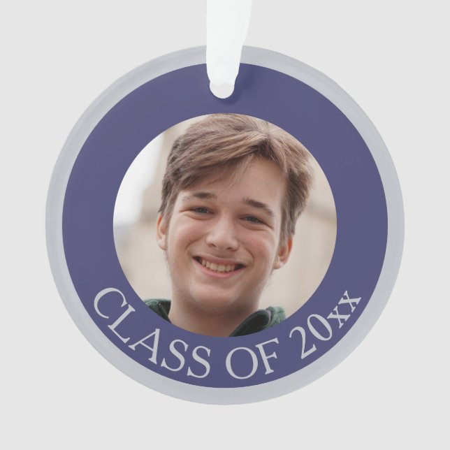 Graduation Navy Blue Senior Picture Keepsake Ornament (Front)