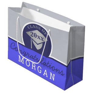 Graduation Navy Blue Silver Chic Personalised Large Gift Bag