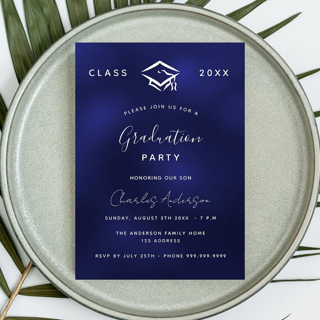 Graduation navy blue white simple luxury 2024 invitation (Creator Uploaded)
