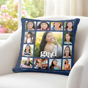 Graduation Navy K–12 Bold Modern Photo Collage Cushion