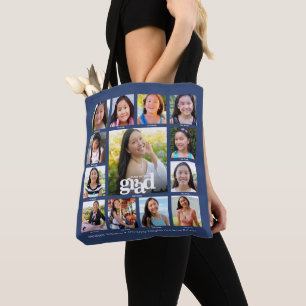 Graduation Navy K–12 Bold Modern Photo Collage Tote Bag