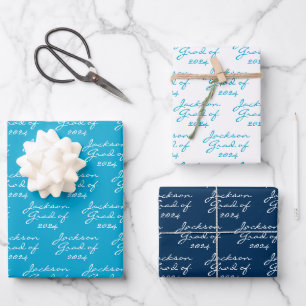 Graduation Navy Marine Blue Personalised Grad Wrapping Paper Sheet