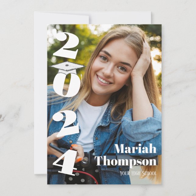 Graduation Navy Typography Photo Class Of 2023 Invitation (Front)