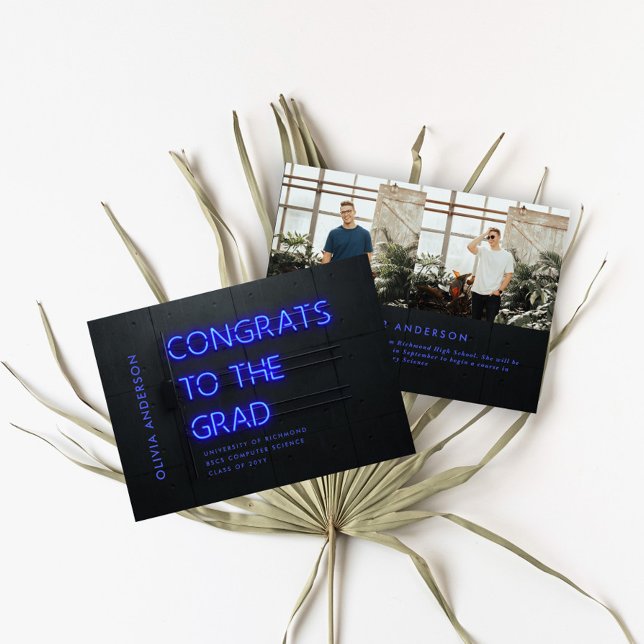 Graduation neon black blue congrats modern 2 photo (Creator Uploaded)